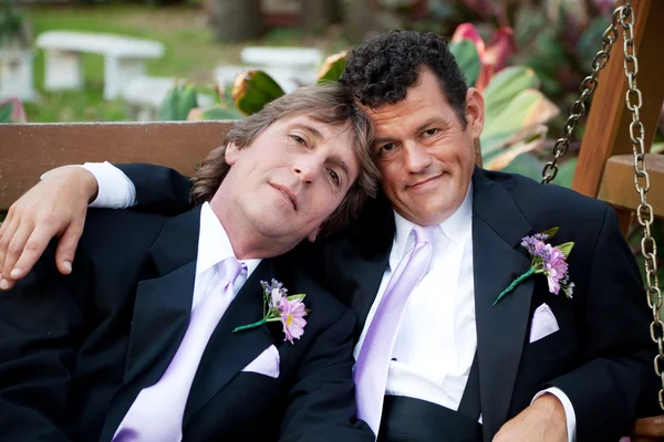 Casal de casamento gay bonito — Fotografia de Stock