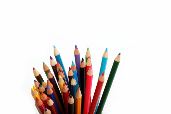 Close up of color pencils with different color over white backgr — Stock Photo, Image