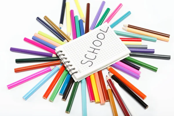 stock image Close up of color pencils with different color over white backgr