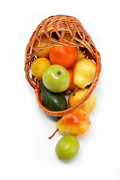 Fruits in basket isolated on a white background. — Stock Photo, Image