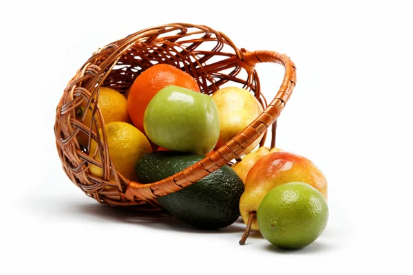 Fruits in basket isolated on a white background. — Stock Photo, Image