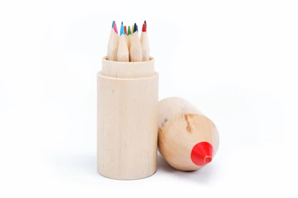 stock image Close up of color pencils with different color over white backgr