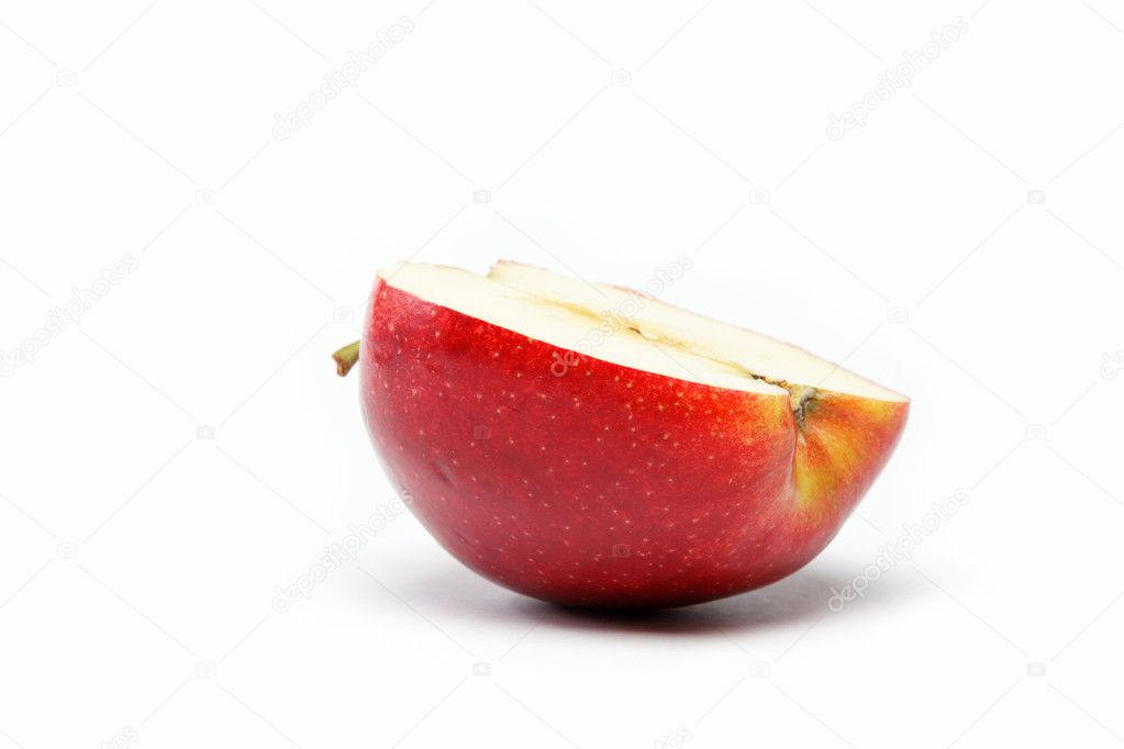 Half an apple on a white background.