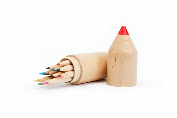 Close up of color pencils with different color over white backgr — Stock Photo, Image