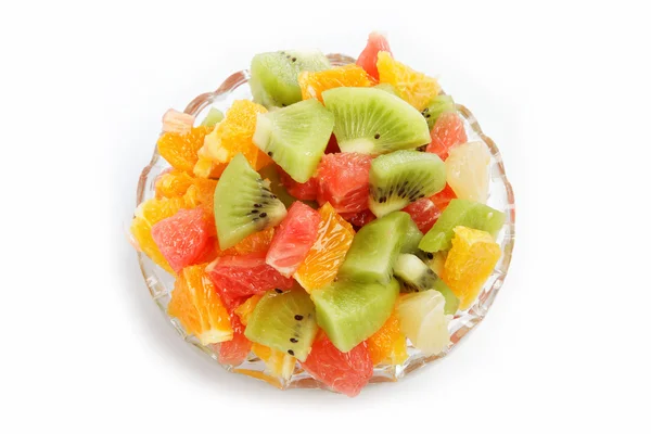 stock image Fresh fruits salad on white background