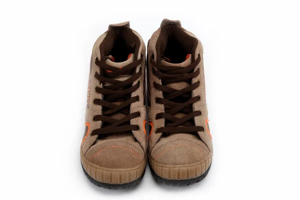 Um par de novas botas de caminhada no fundo branco — Fotografia de Stock