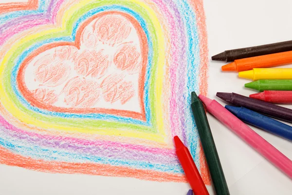Heart drawn with crayons. — Stock Photo, Image