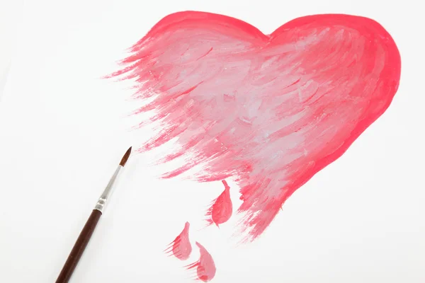 Herz in Aquarell auf weißem Papier gemalt. — Stockfoto