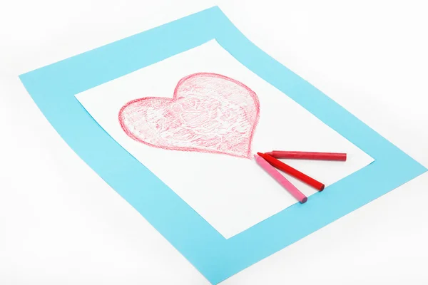 Herz mit Buntstiften gezeichnet. — Stockfoto