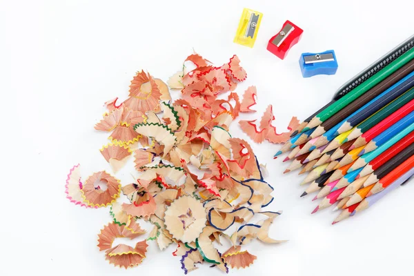 Närbild på färgpennor med olika färg över vit bakgrunds — Stockfoto