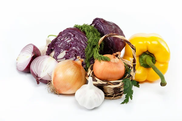 स्वस्थ भोजन। सफेद पृष्ठभूमि पर ताजा सब्जियां . — स्टॉक फ़ोटो, इमेज