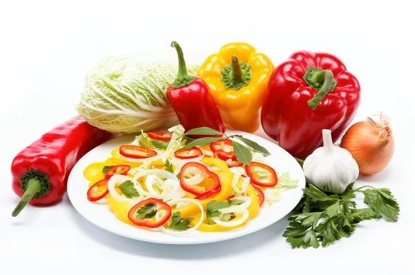 stock image Healthy food. Fresh vegetables and salad on a white background.