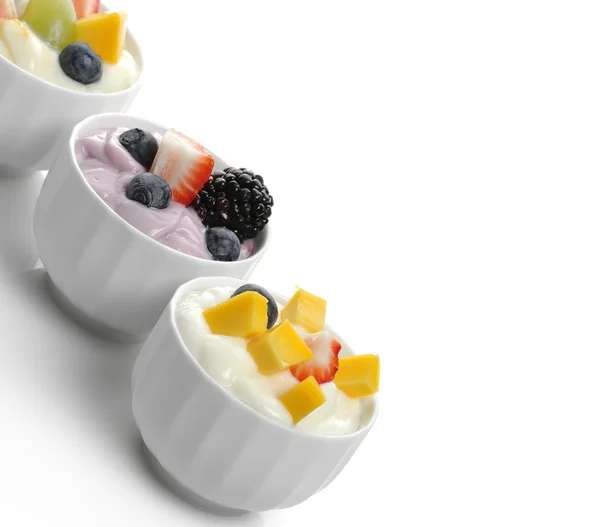 Yogurts With Fresh Fruits — Stock Photo, Image