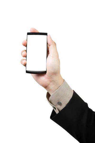 Tenere la mano e toccare smart phone — Foto Stock