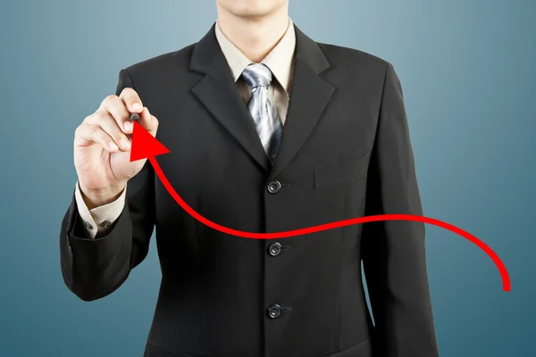 Homem de negócios mão desenho gráfico seta vermelha — Fotografia de Stock