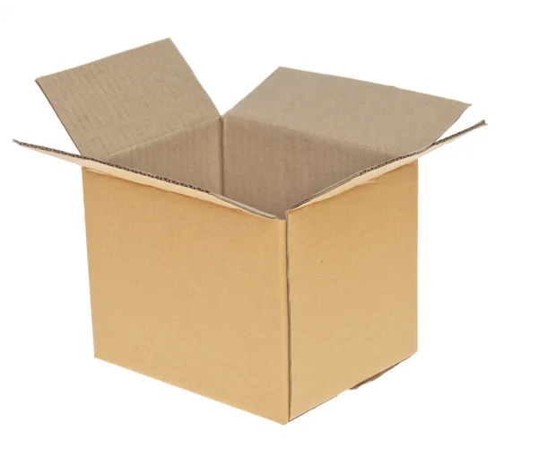 Відкрита гофрована картонна коробка ізольована на білому фоні — стокове фото