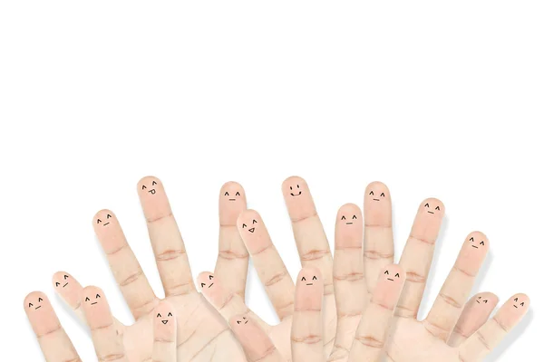 Szczęśliwy Grupa palca twarze w sieci społecznej — Zdjęcie stockowe