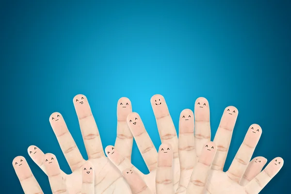 Happy group of finger faces as social network — Stock Photo, Image