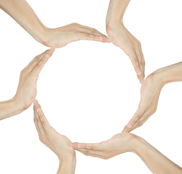 Mänskliga händer gör cirklar med kopia utrymme i mitten — Stockfoto