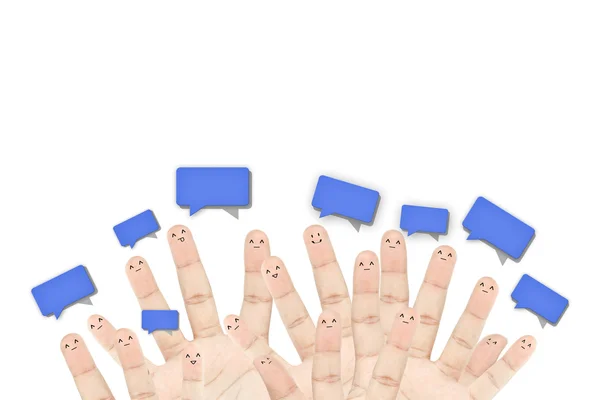 Šťastný skupina prst tváří jako sociální síť — Stock fotografie