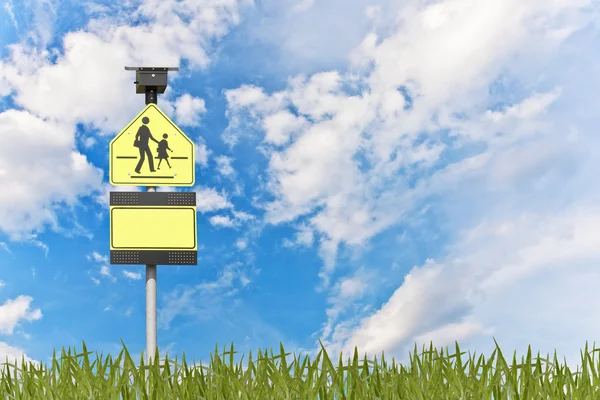 School sign and blue sky — Stock Photo, Image