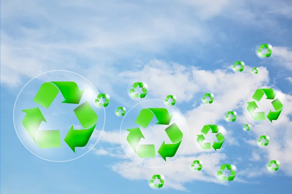 Recycle logo concept and bubble in the sky — Stock Photo, Image