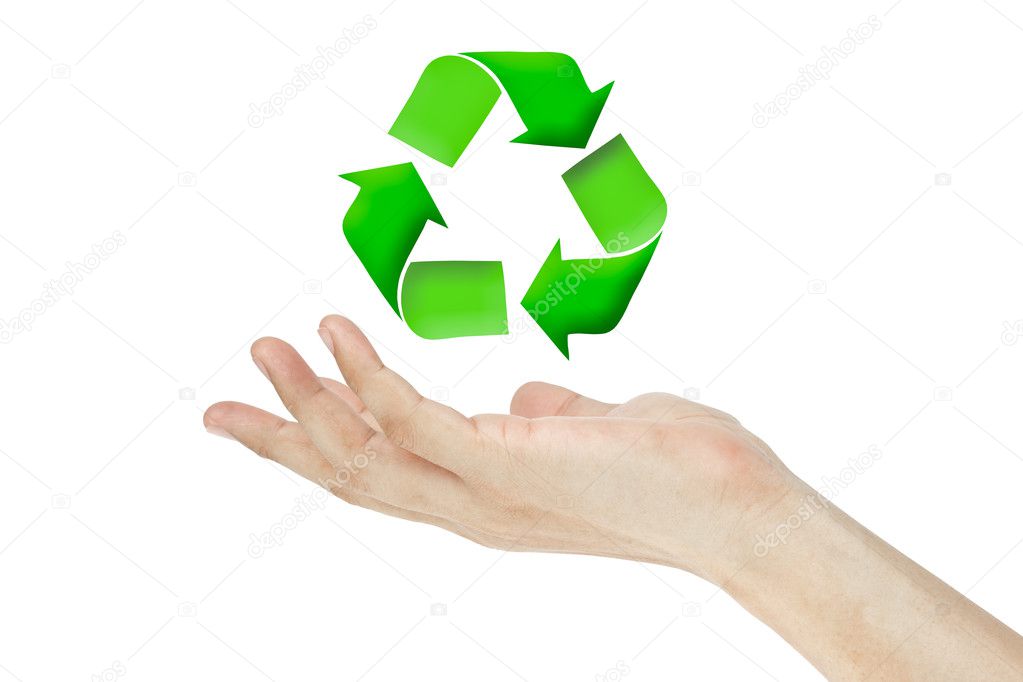 Recycle logo concept and hand