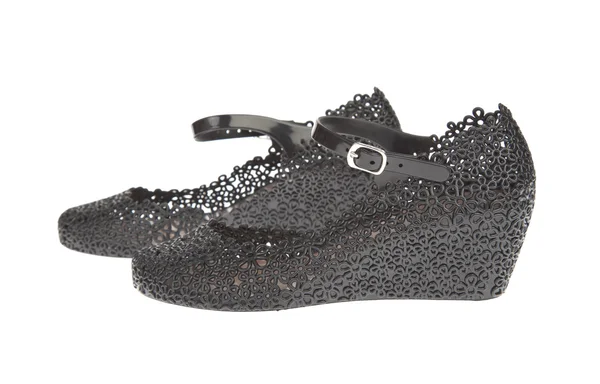 Černé gumové boty platformy na bílém pozadí — Stock fotografie