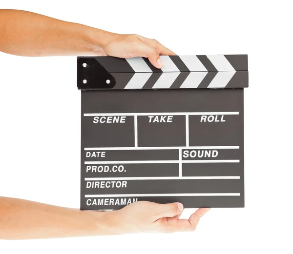 Film clapper board with space and hand — Stock Photo, Image
