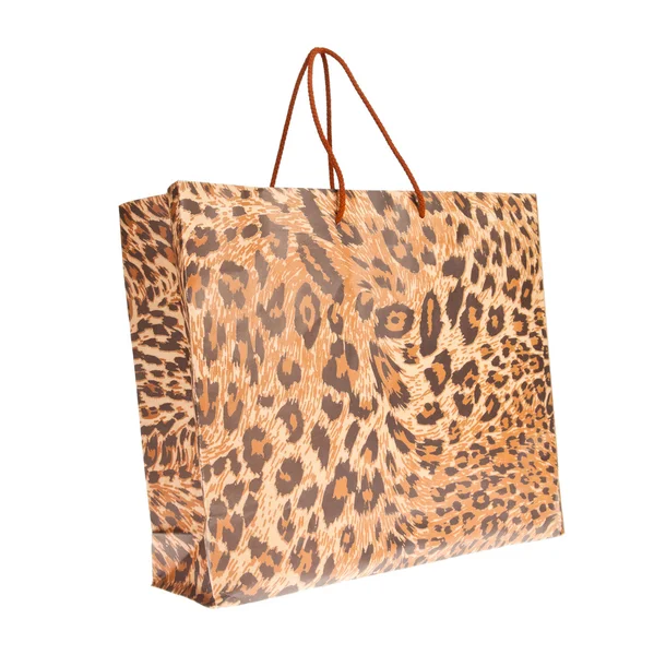 Paper shopping bags with leopard or jaguar pattern — Stock Photo, Image