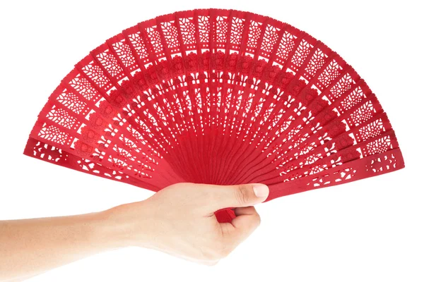 Wooden chinese red fan and hand — Stock Photo, Image
