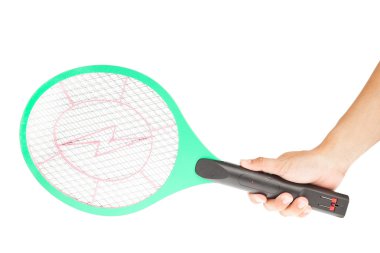 Hand with Killer mosquitoes or electronic bug zapper clipart