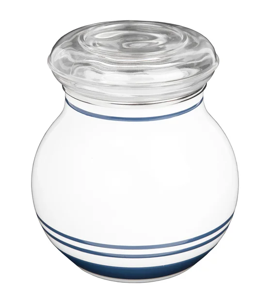 背景の縞模様と白い jar — ストック写真