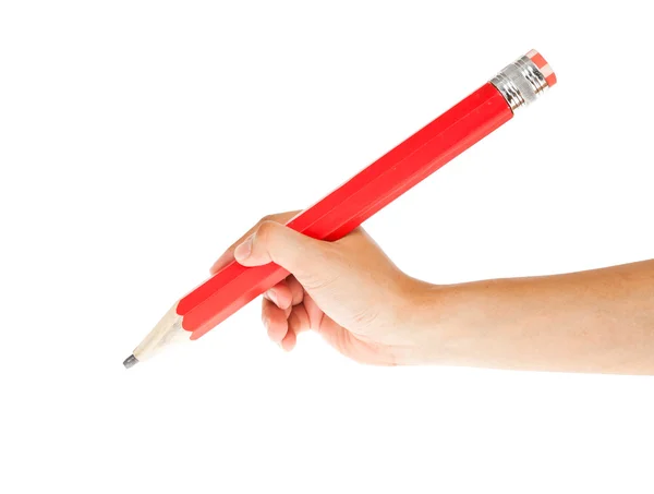 Bleistift und Hand auf weißem Hintergrund — Stockfoto