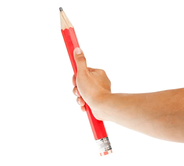 Lápis e mão sobre fundo branco — Fotografia de Stock