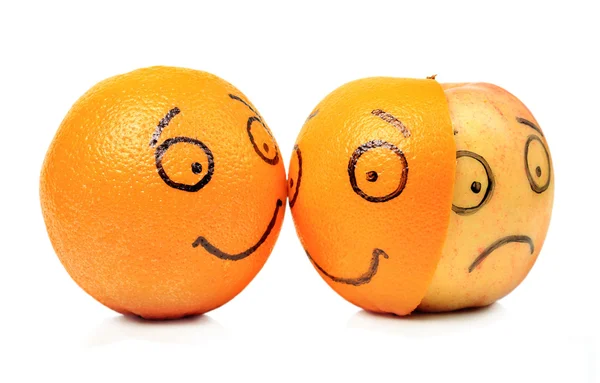 사과 오렌지 감정을 흰색 절연 로열티 프리 스톡 사진