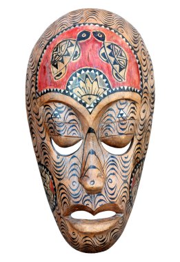 Hand carved wooden Haiti mask isolated on a white clipart