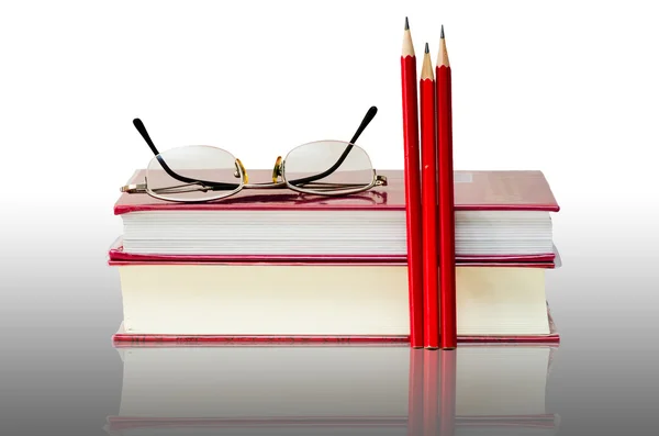 Glasses book pencil reflection for education concept — Stock Photo, Image