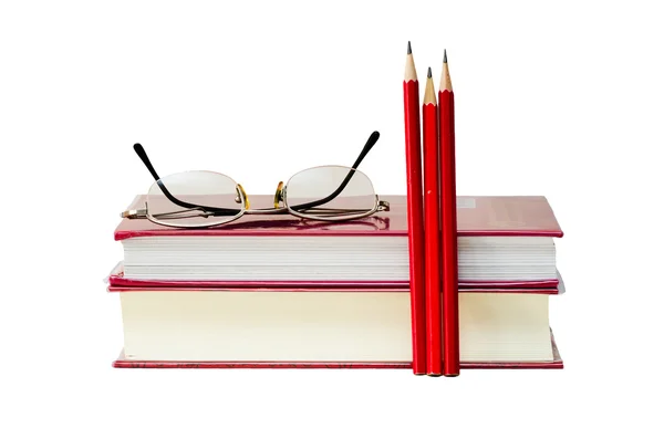Glasses book pencil isolated — Stock Photo, Image