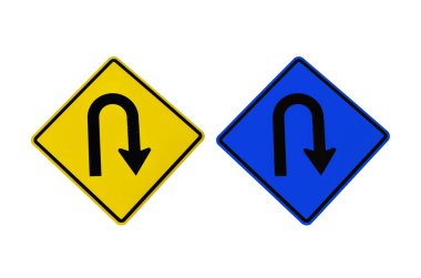 Yellow and blue u-Turn symbol isolated clipart