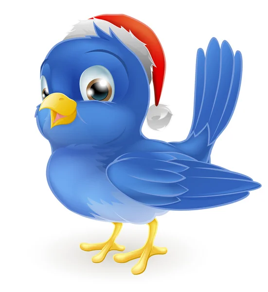 Γαλάζιο πουλί με καπέλο Αϊ-Βασίλη — Διανυσματικό Αρχείο