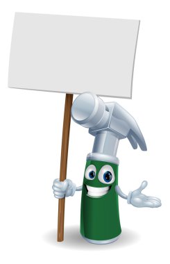 Hammer mascot holding sign clipart