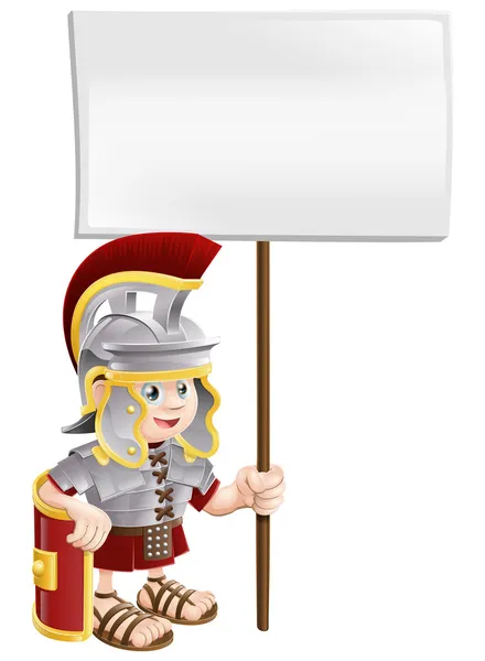 Cute Roman soldier holding sign board — Stock Vector