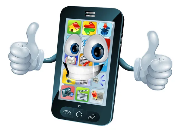 Happy mobile phone mascot character — Stock Vector