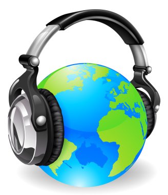 World globe music headphones clipart