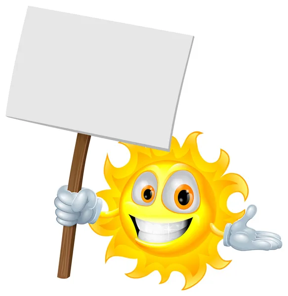 Sun character holding a sign board — Stock Vector