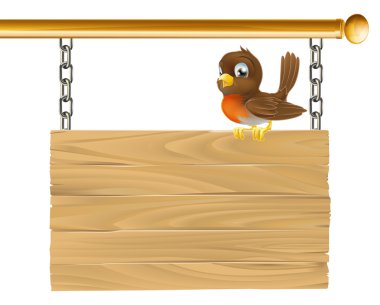 Bird hanging wooden sign clipart