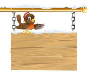 Christmas Santa hat bird on sign clipart