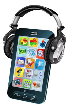 Cell phone wearing headphones clipart