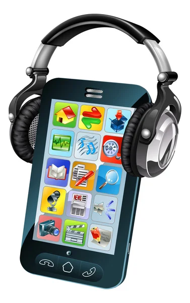 Telefone celular usando fones de ouvido — Vetor de Stock